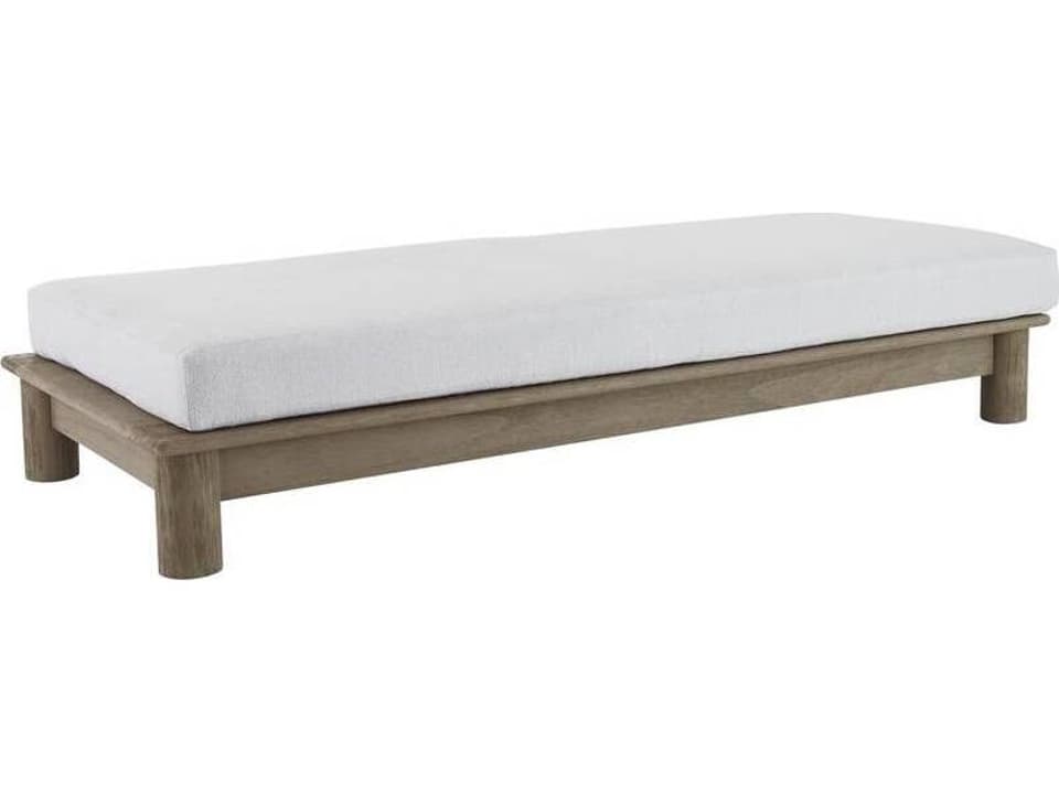 Caldwell 78-Inch Weathered Teak Ottoman with Porpoise Boucle Cushion