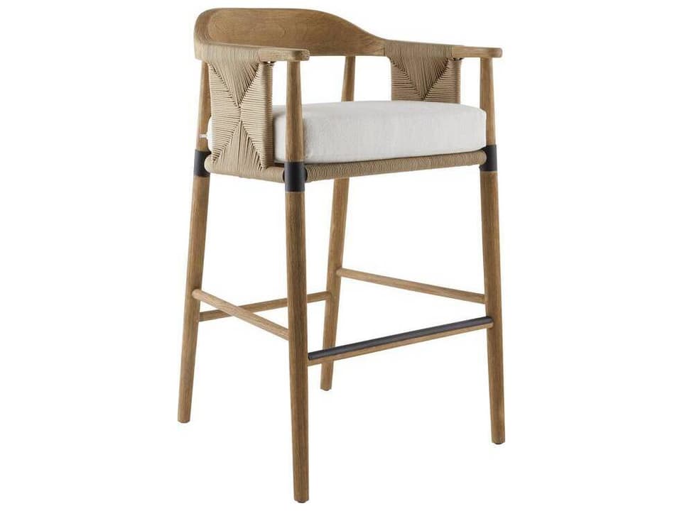 Estes Pearl Willow Teak Bar Stool with Performance Boucle Cushion