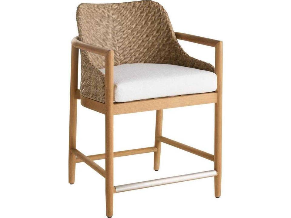 Chilton Outdoor Counter Stool in Pearl Bouclé and Natural Teak