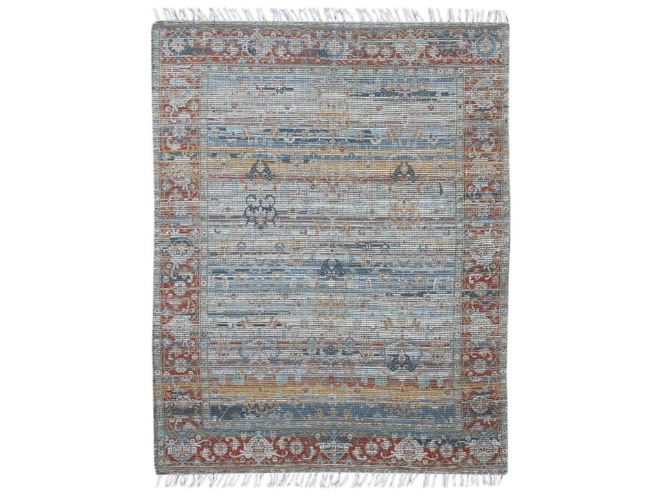 Prairie Hand-Loomed Jute Blend Area Rug Blue Red
