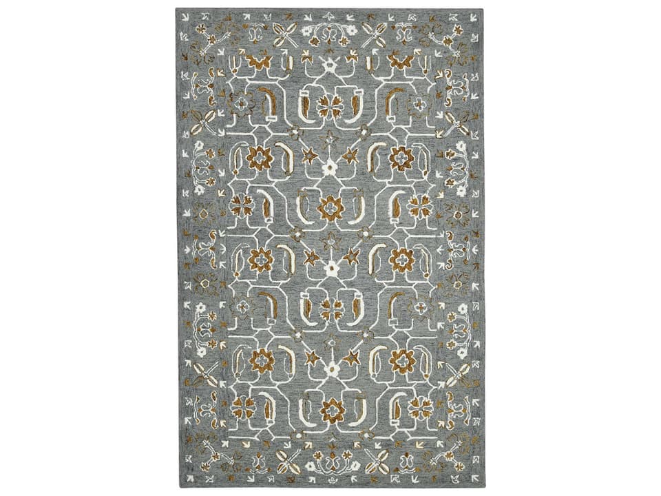 Romania Collection Hand-Hooked Floral Area Rug in Gray Orange Multiple Sizes