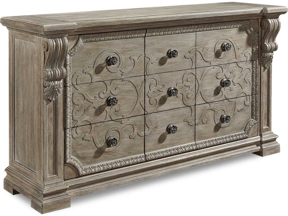 Arch Salvage 9-Drawer Wren Dresser in Parchment with Fretwork