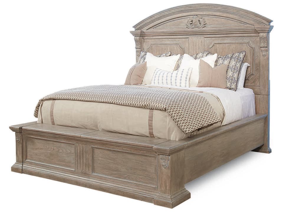 Arch Salvage Queen Chambers Panel Bed in Parchment