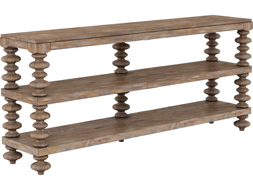 Architrave Console Table with Two Shelves in Almond Finish