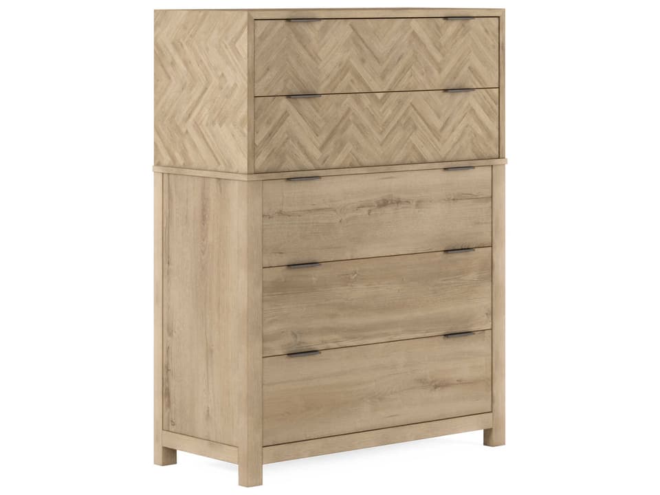 Garrison 5-Drawer Chest in Washed Oak and Burnished Brass