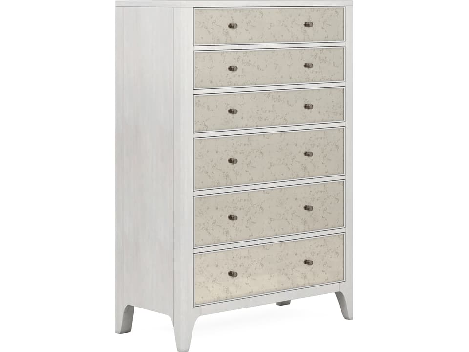 Mezzanine 6-Drawer Chest in Dove Gray with Antique Mirror