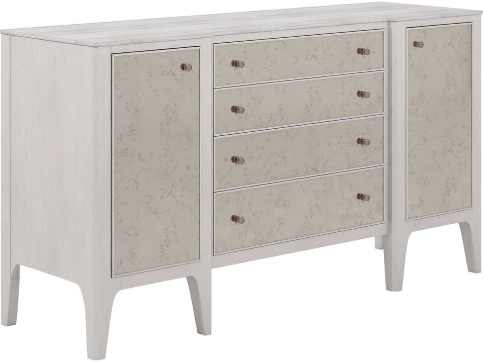Mezzanine Poplar Wood Sideboard with Travertine Top in Dove Gray