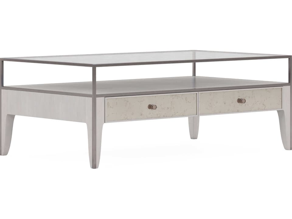 Mezzanine Rectangular Coffee Table in Dove Gray with Mirrored Drawers