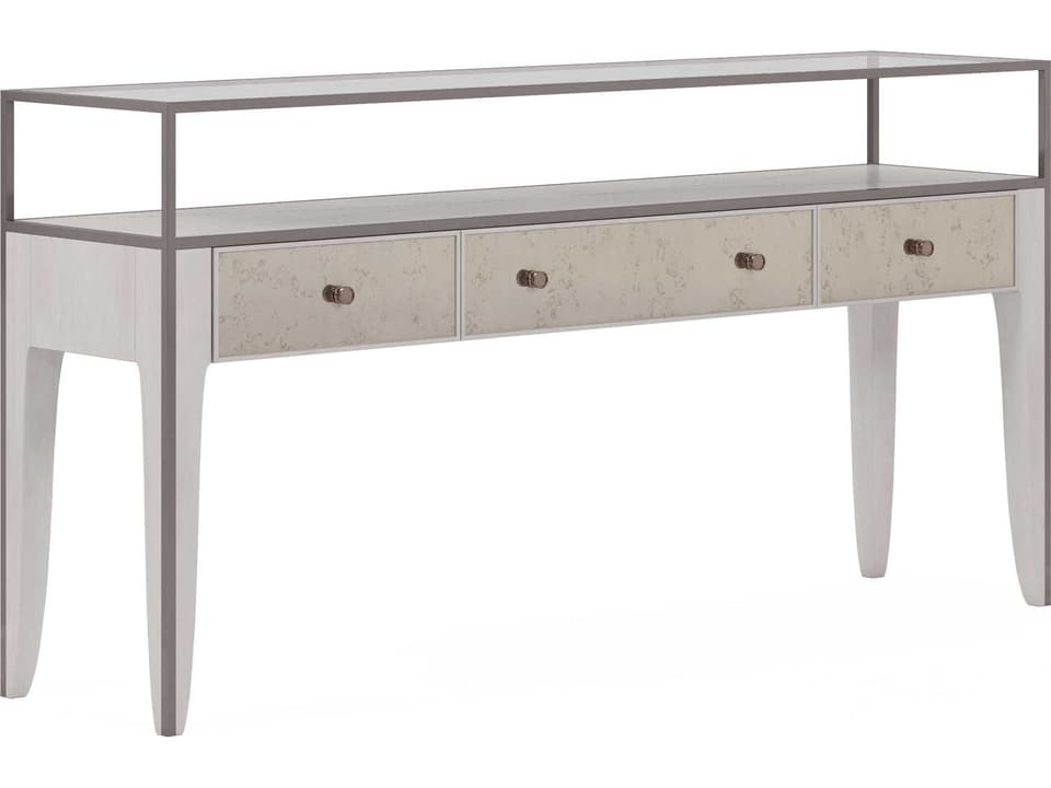 Mezzanine Console Table in Dove Gray with Mirrored Drawers