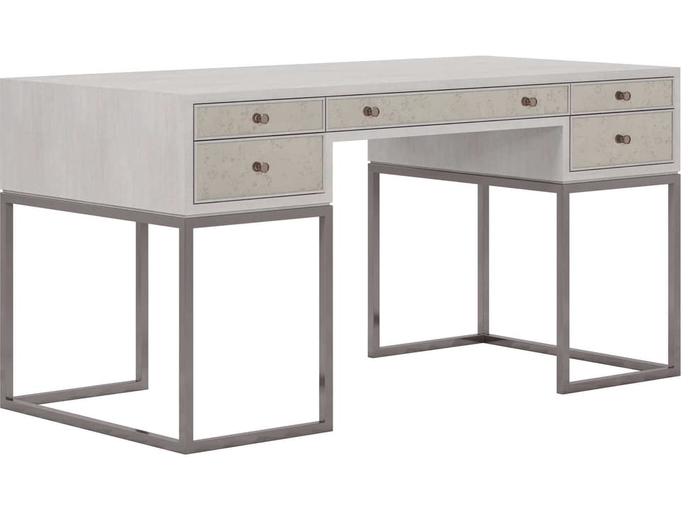 Mezzanine 5-Drawer Writing Desk in Dove Gray with Mirrored Fronts