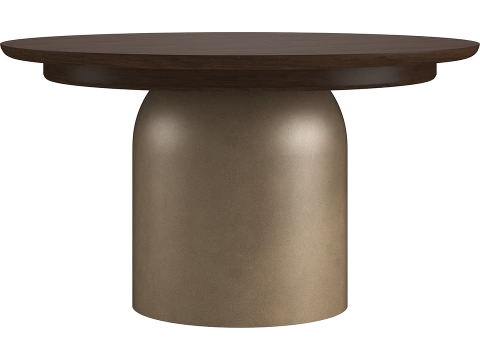 Verge 54 Inch Round Extendable Dining Table in Bronze Metallic and Walnut