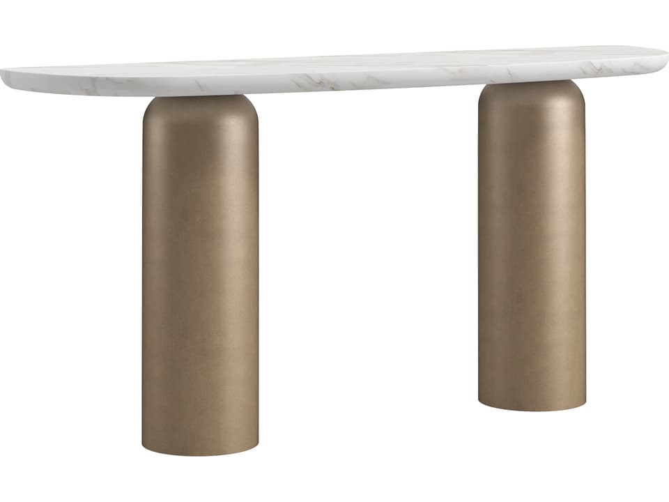 Verge Console Table with White Marble Top in Bronze Metallic