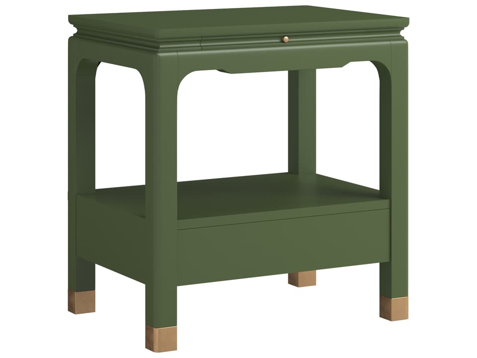Eave II Bedside Table in Darkened Sage with Pagoda Design