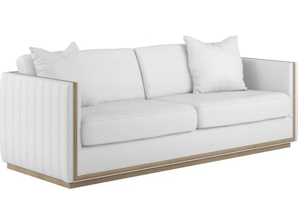 Cassat 3-Seat Fabric Sofa in White with Washed Oak Accents