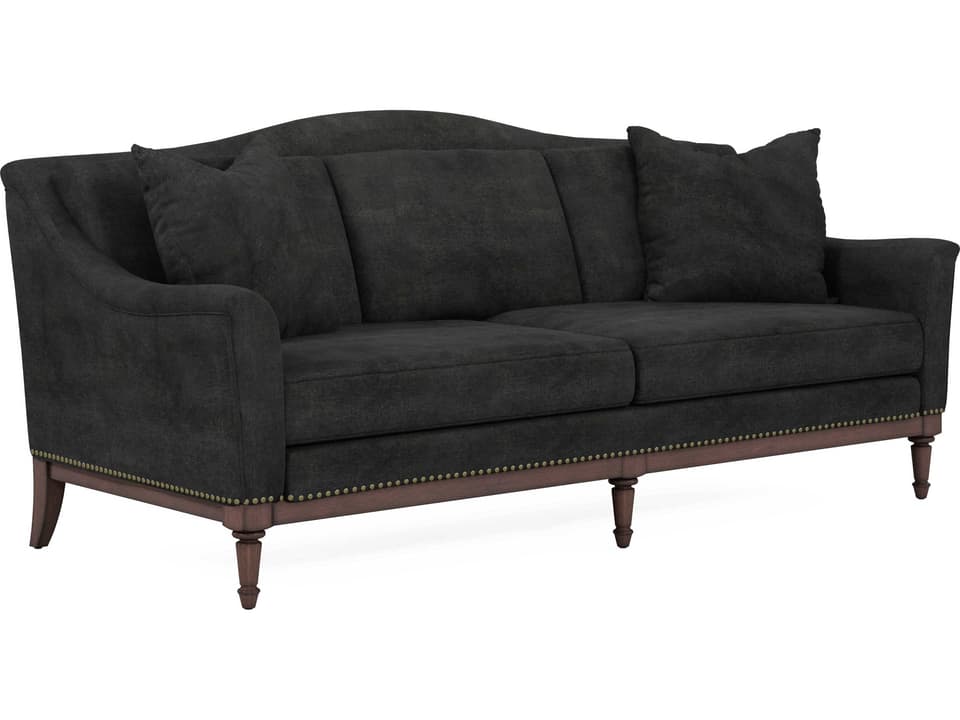 Magritte 3-Seat Velvet Fabric Sofa in Charcoal with Nailhead Trim