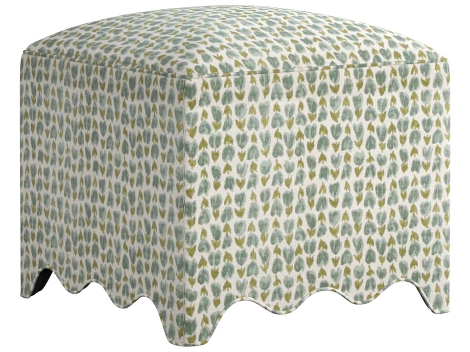 Lowry Ottoman in Herbal with Scalloped Base