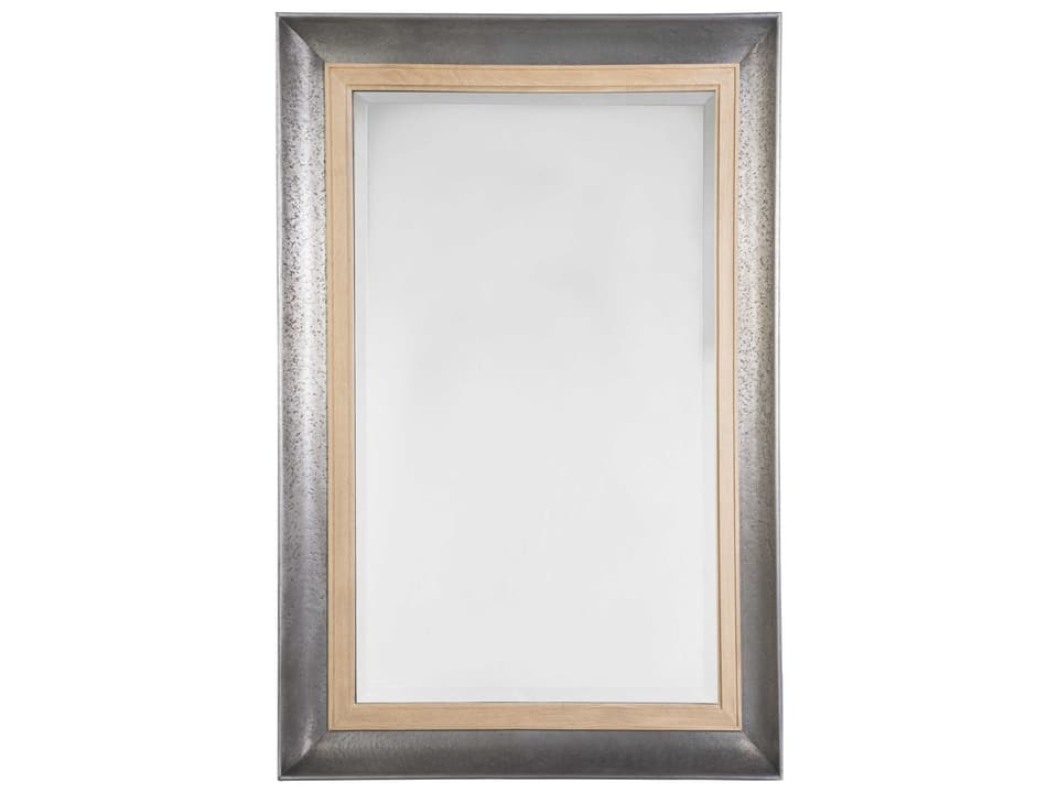 Home Verite Rectangle Mirror in Oak Veneer and Distressed Aluminum