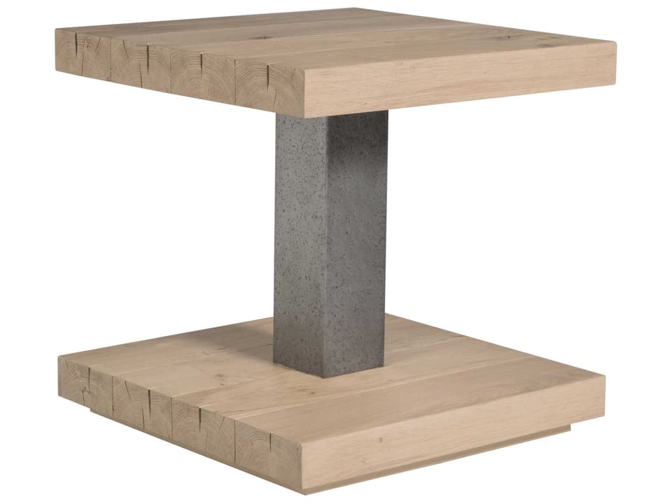 Home Verite Square End Table in White Oak Veneer and Distressed Aluminum
