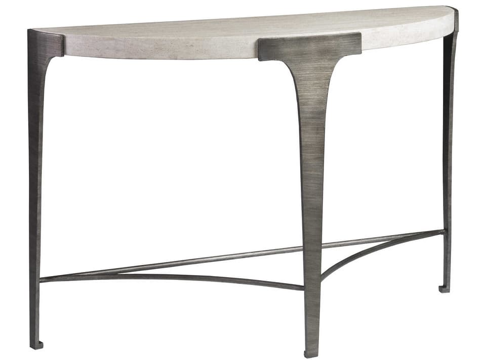 Home Signature Designs Cachet Console Table in Silver Leaf with Travertine Top