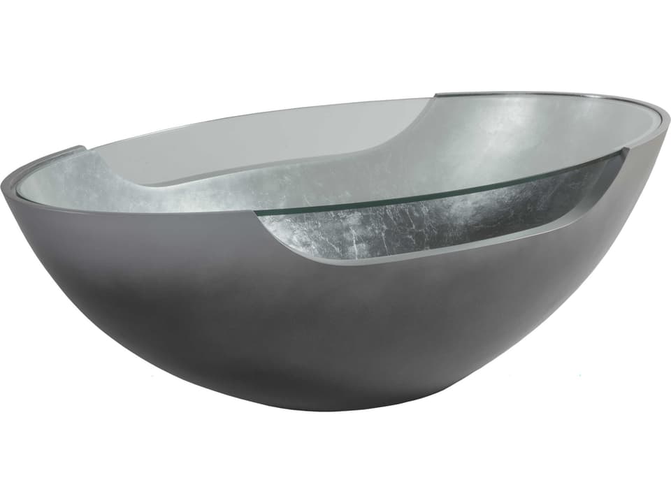 Home Circa Oval Cocktail Table in Silver Gray Metal and Tempered Glass