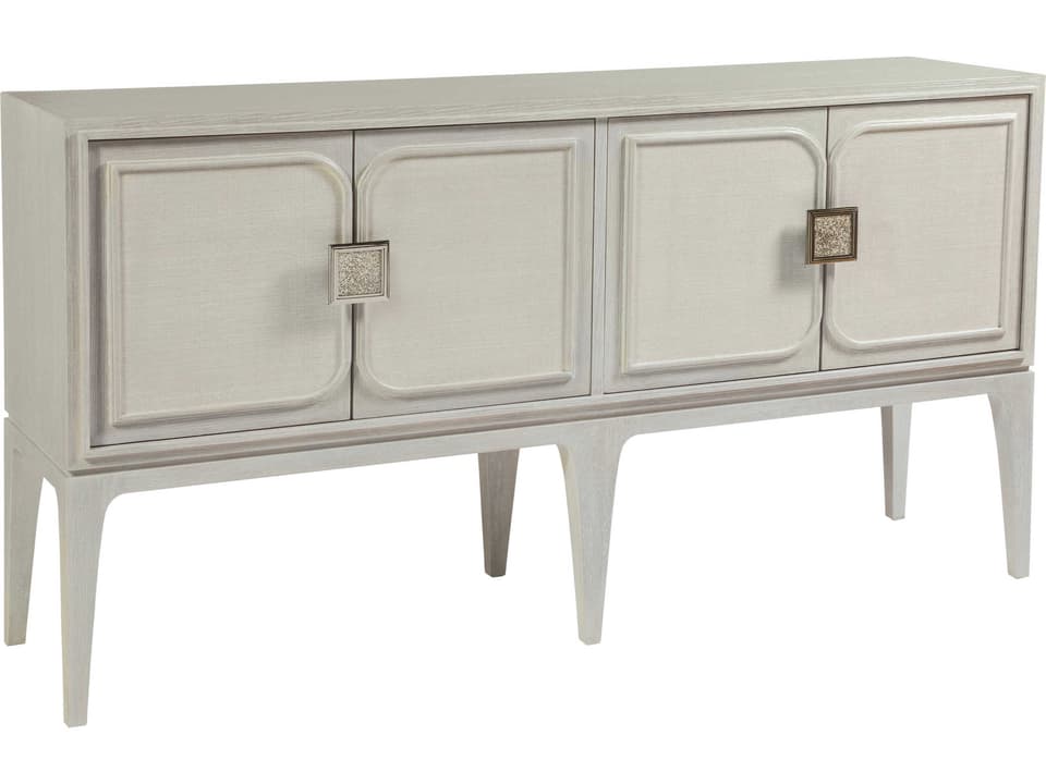 Home Elixer 62-Inch 4-Door Media Console in Misty White Gray with Raffia Panels