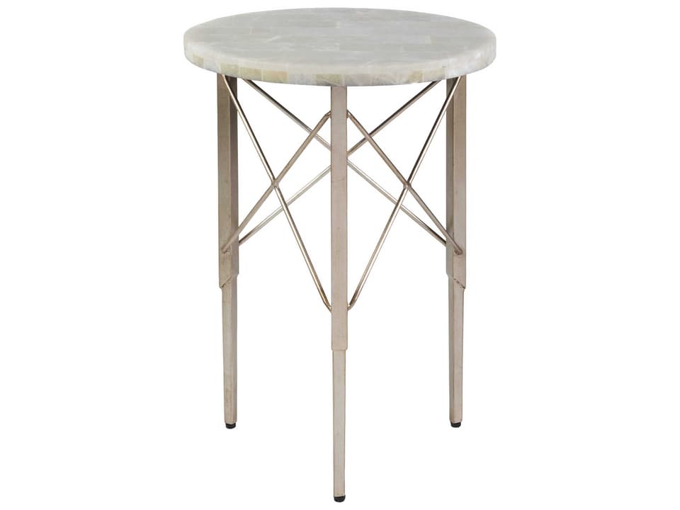 Home Bernard Round End Table White Onyx Top Champagne Leaf Base