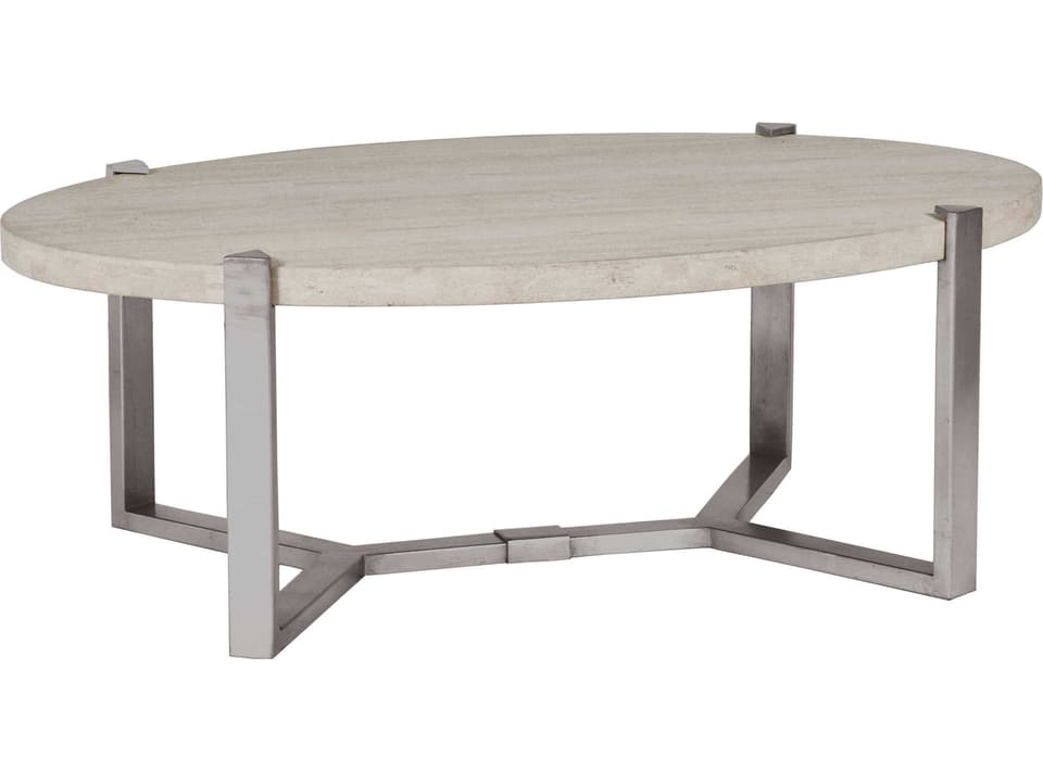 Signature Designs Denizen Oval Coffee Table White Travertine and Silver