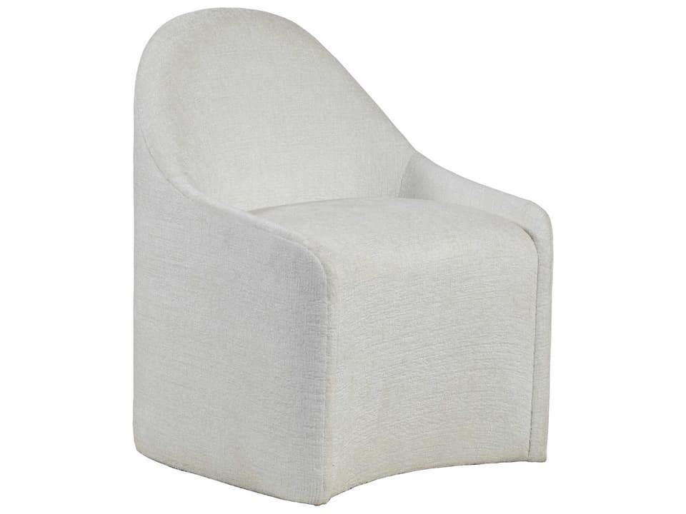 Home Carly Upholstered Arm Dining Chair White Chenille with Casters