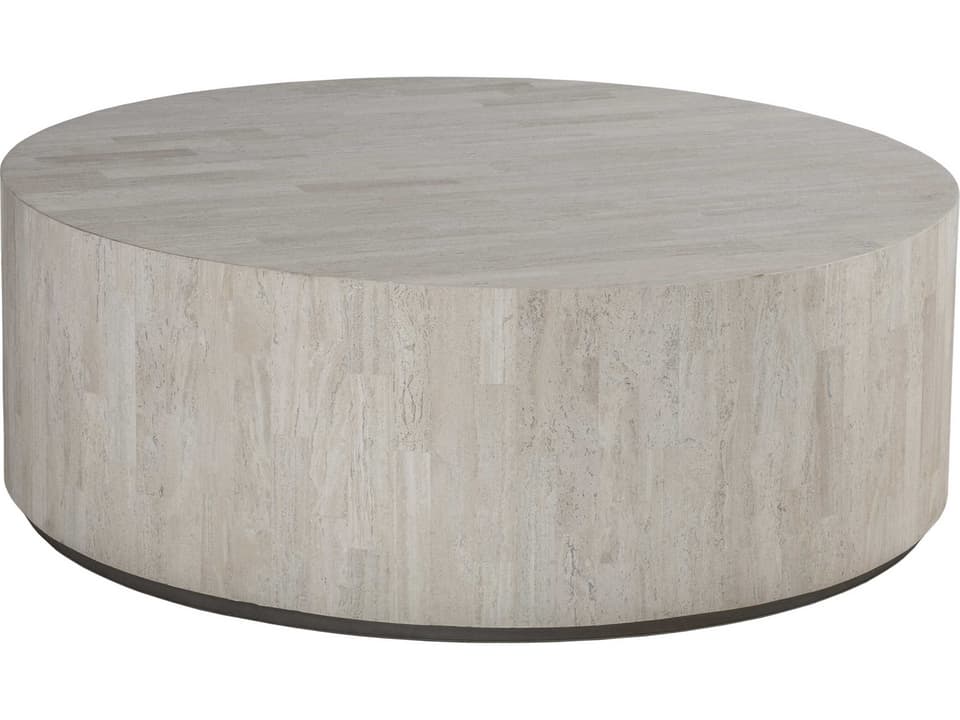 Home Signature Designs Cassio Round Coffee Table in White Travertine and Silver