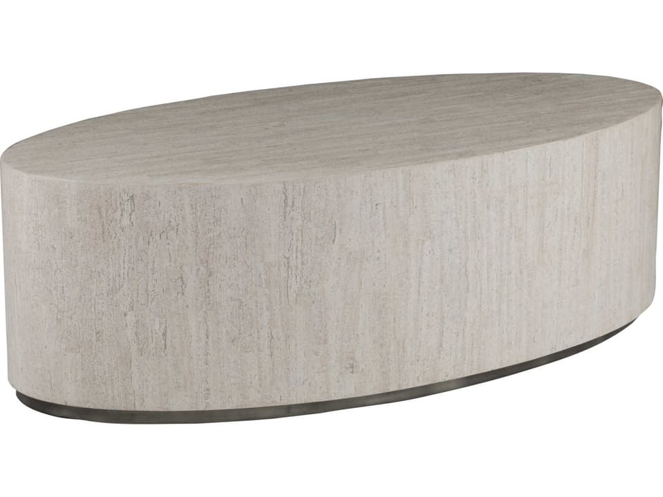 Home Cassio Oval Cocktail Table in Creamy White Travertine and Silver