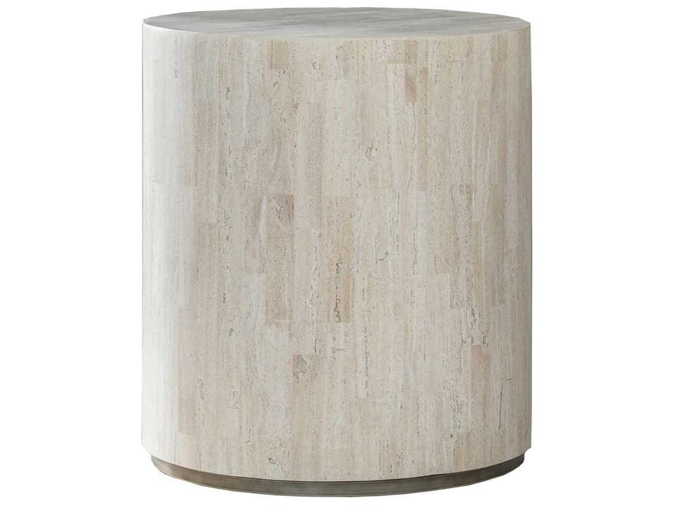 Signature Designs Cassio Round Stone End Table in White and Silver Metallic