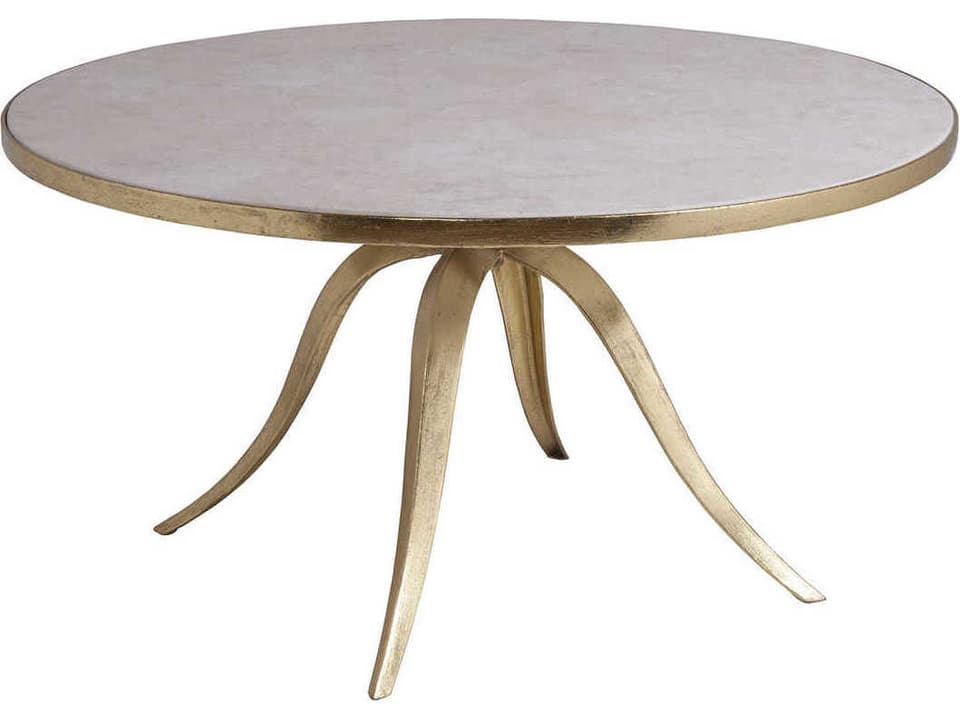 Home Crystal Stone Round Coffee Table in Gold Foil and White