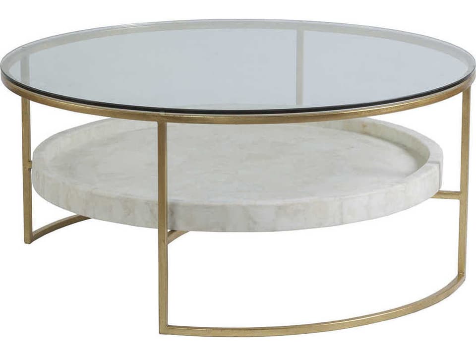Home Cumulus Round Cocktail Table Gold Foil with Crystal Stone Shelf