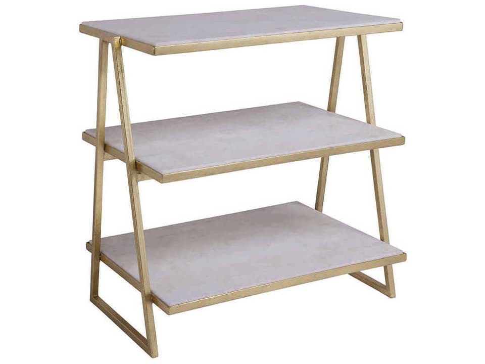Home Cumulus Triangular Tier End Table in Gold Foil and White Crystal Stone