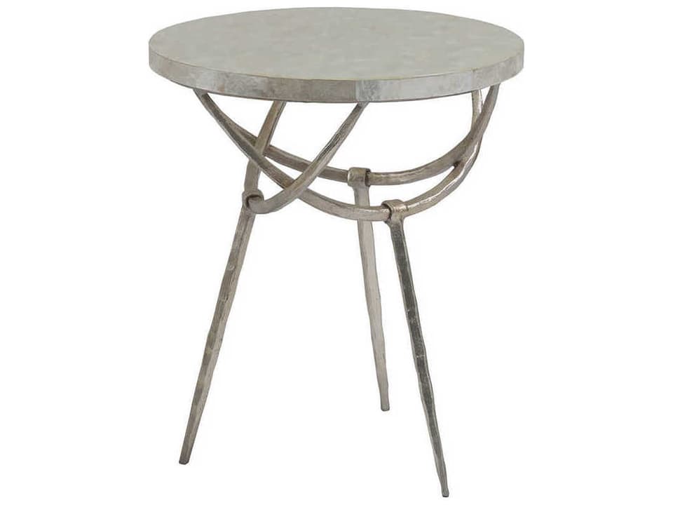 Sergio Round End Table in Champagne Iron and White Capiz Shell
