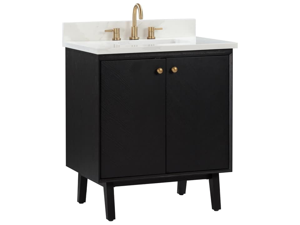 Adele 31 in. Single Sink Bathroom Vanity in Black Oak with Calacatta Quartz Top