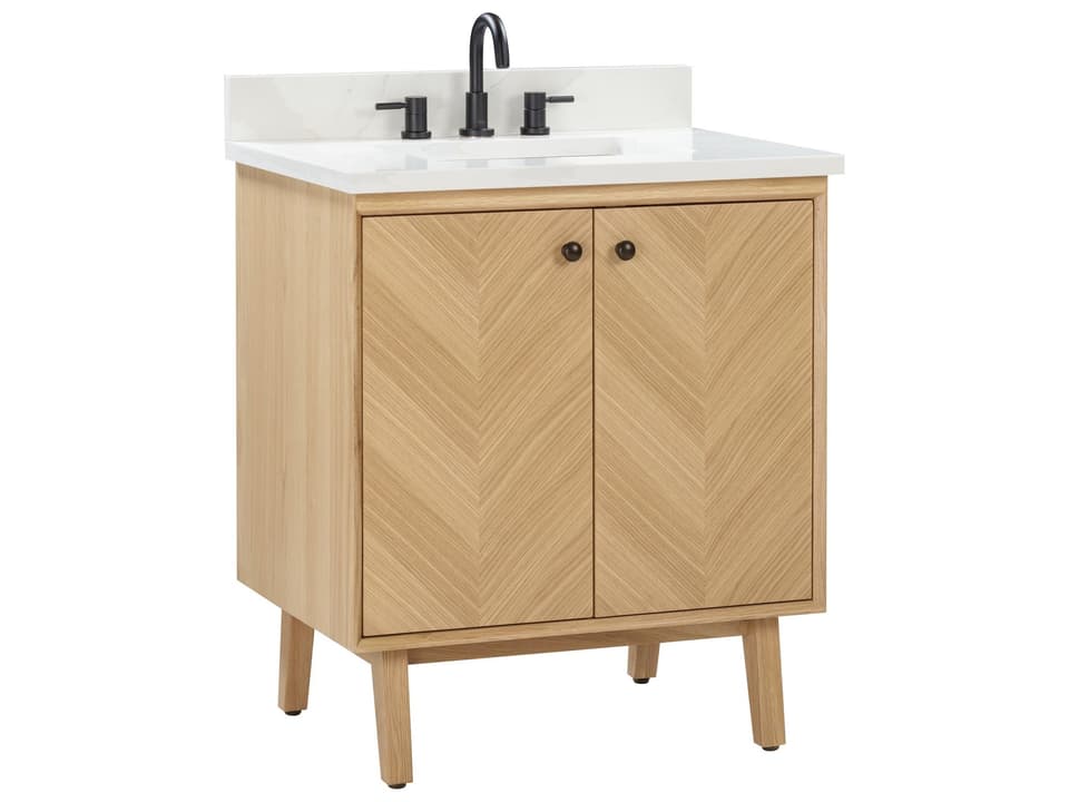 Adele 31 in. Single Sink Bathroom Vanity in Natural Oak with Calacatta Quartz Top