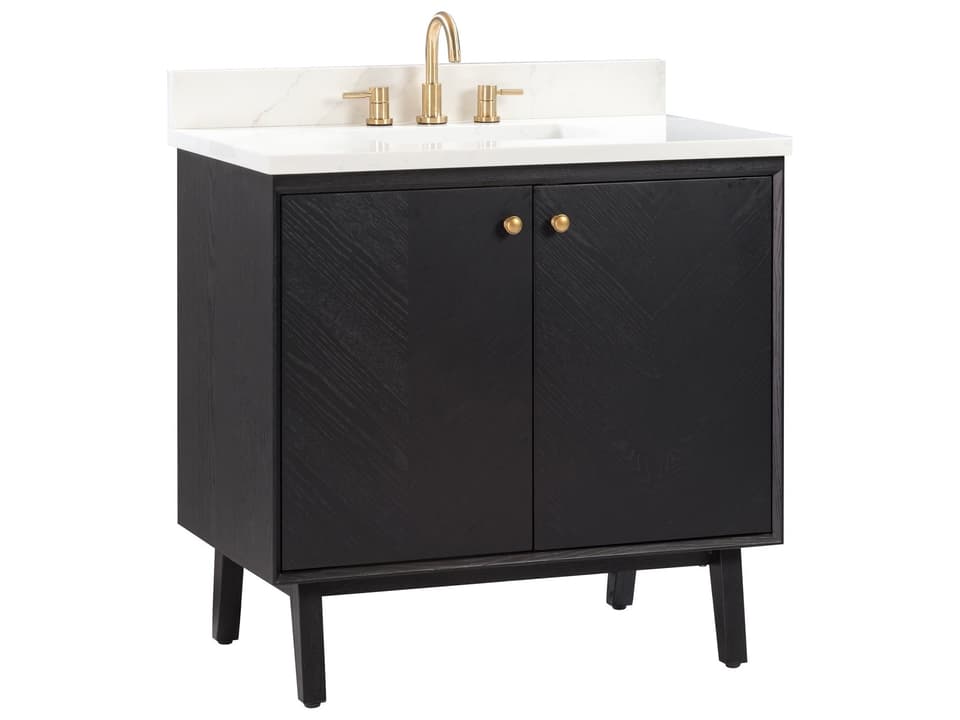 Adele 37 in. Single Sink Bathroom Vanity in Black Oak with Calacatta Quartz Top