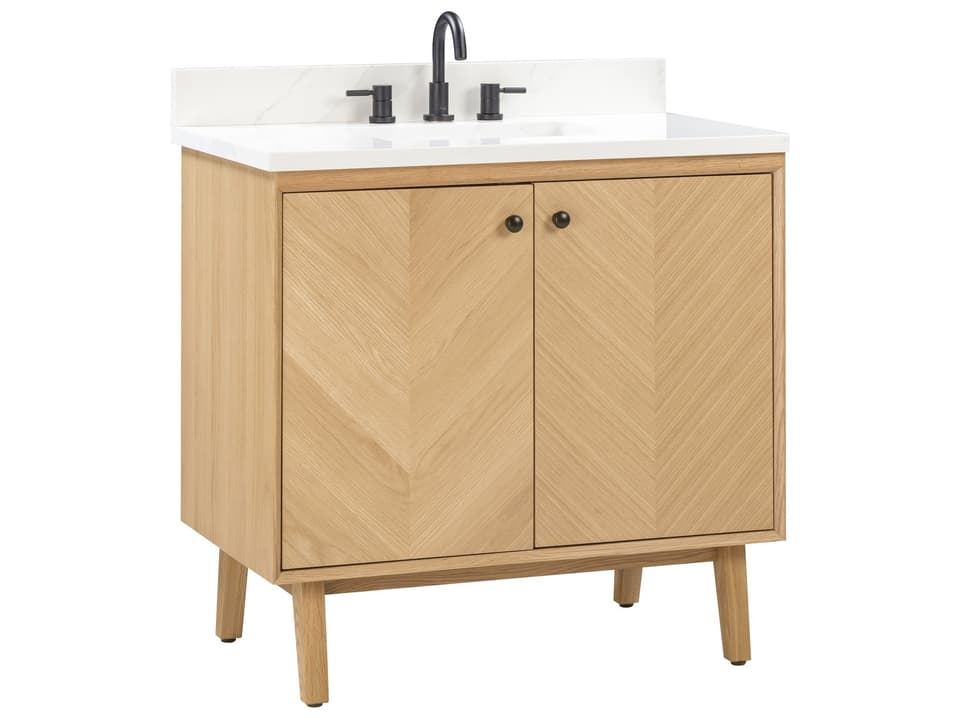 Adele 37 in. Single Sink Bathroom Vanity in Natural Oak with Calacatta Quartz Top