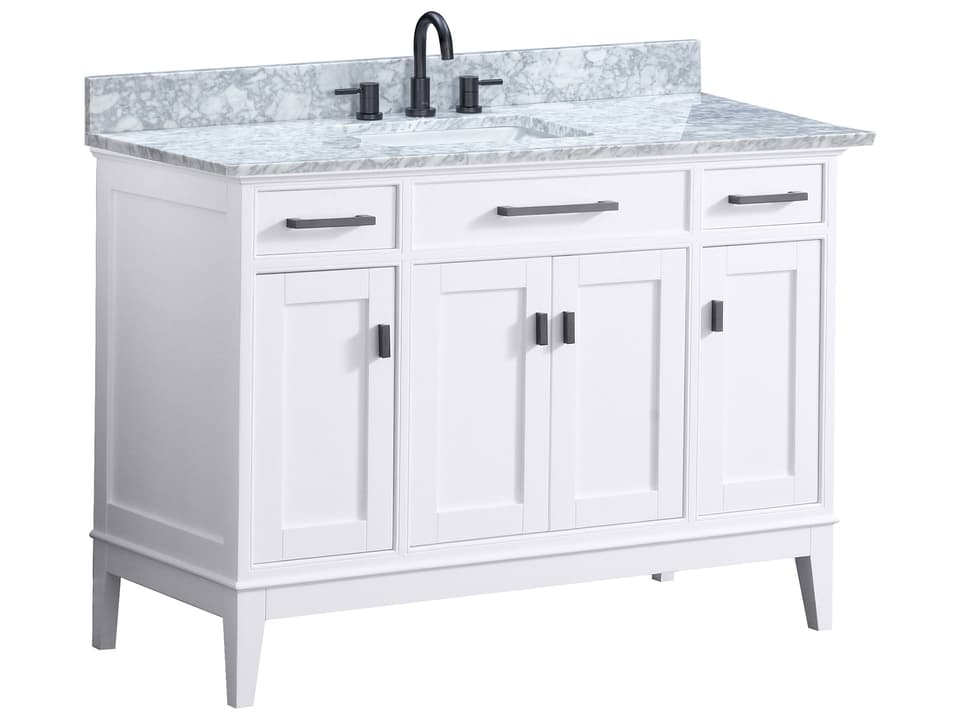 Madison 49 in. Single Sink Bathroom Vanity in White with Carrara White Marble Top