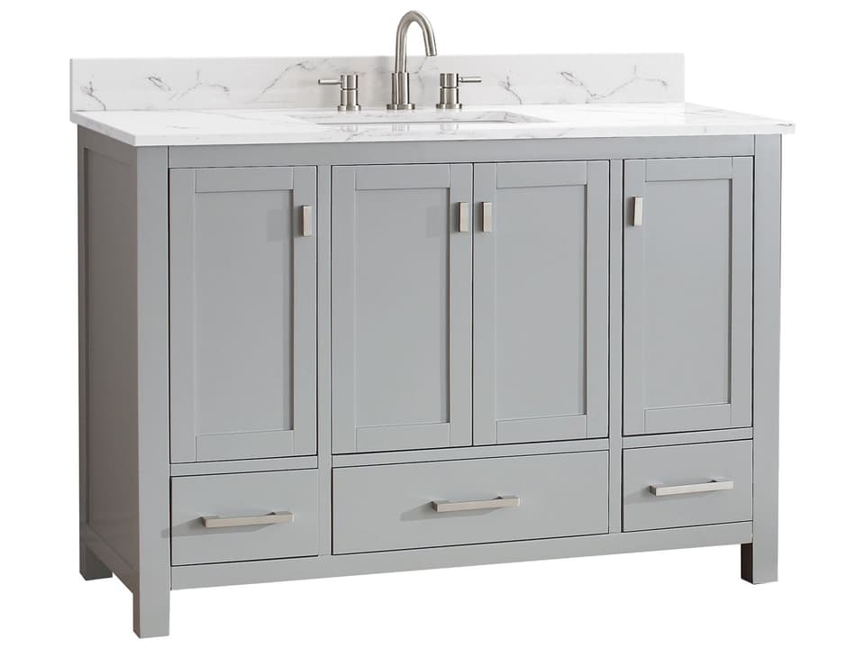Modero 49 in. Single Sink Bathroom Vanity in Chilled Gray with Cala White Engineered Stone Top