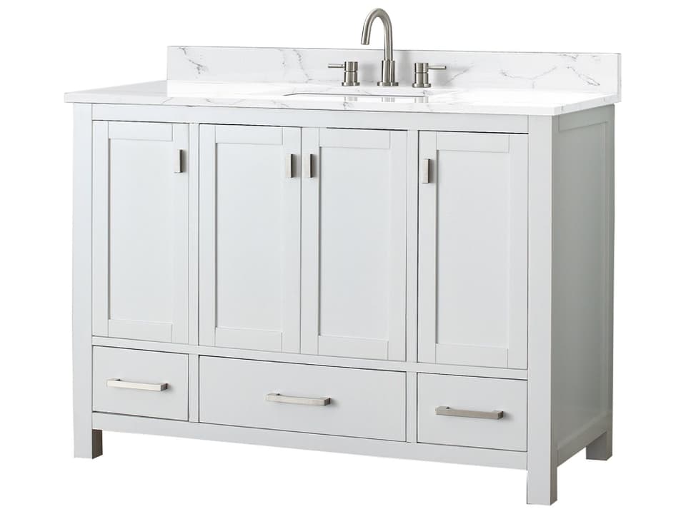 Modero 49 in. Single Sink Bathroom Vanity in White with Cala White Engineered Stone Top