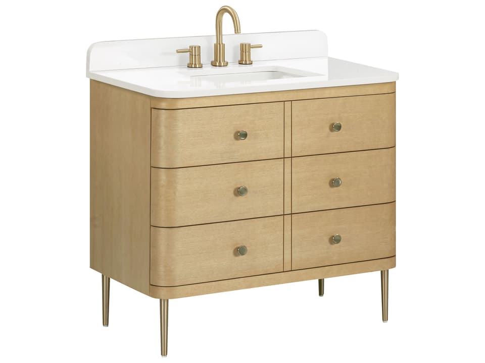 Serena 37 in. Single Sink Bathroom Vanity in White Oak with White Engineered Stone Top