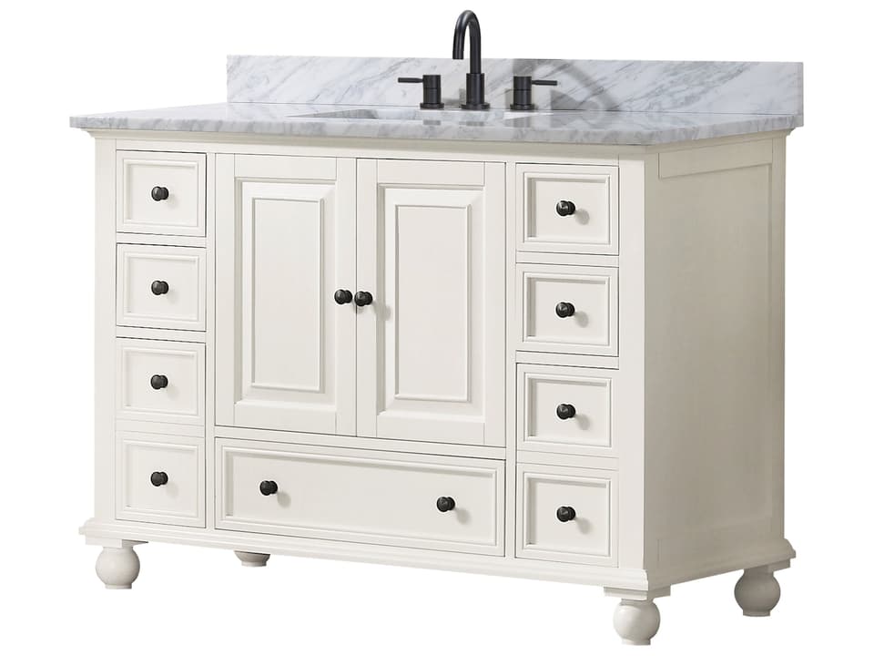 Thompson 49 in. Single Sink Bathroom Vanity in French White with Carrara White Marble Top