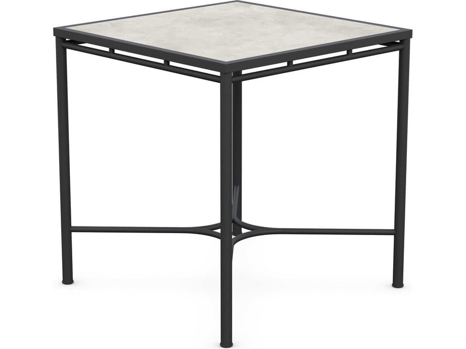 Athens Noir Square Counter Table in Alabaster Dekton and Black Wrought Iron