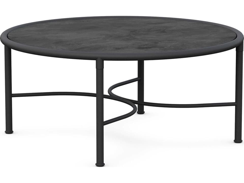 Athens 37-Inch Round Wrought Iron Coffee Table with Dekton Top in Micron