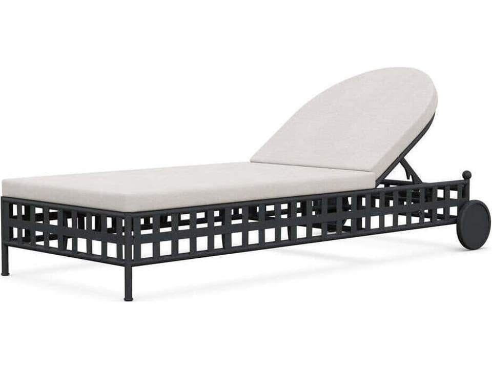 Athens Outdoor Wrought Iron Chaise Lounge with Linen Performance Cushion