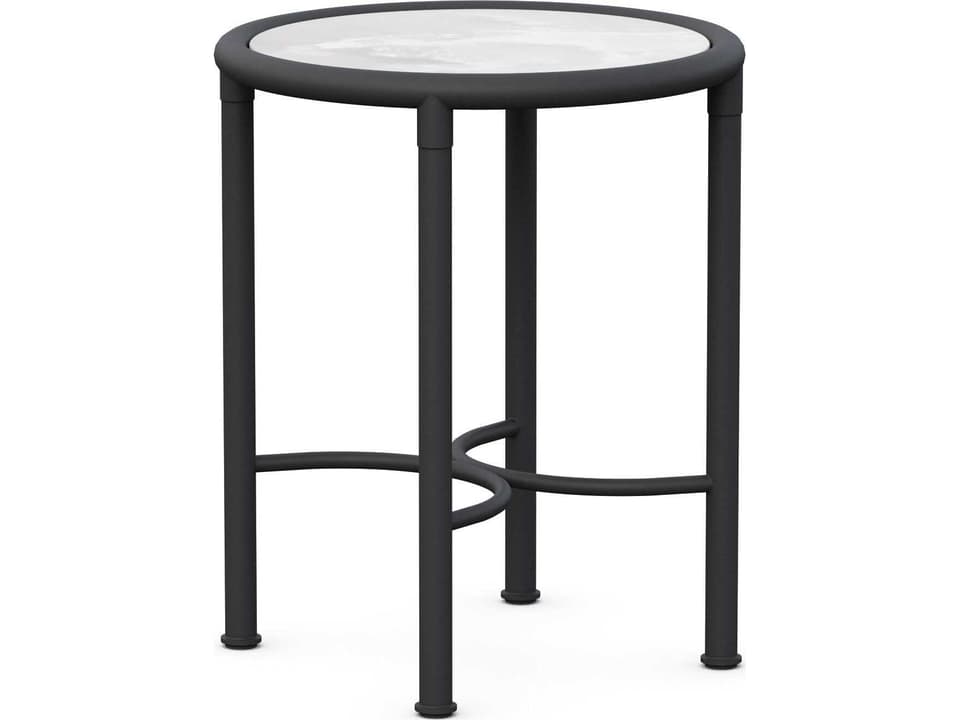 Athens Round End Table in Noir Wrought Iron and Helena Dekton