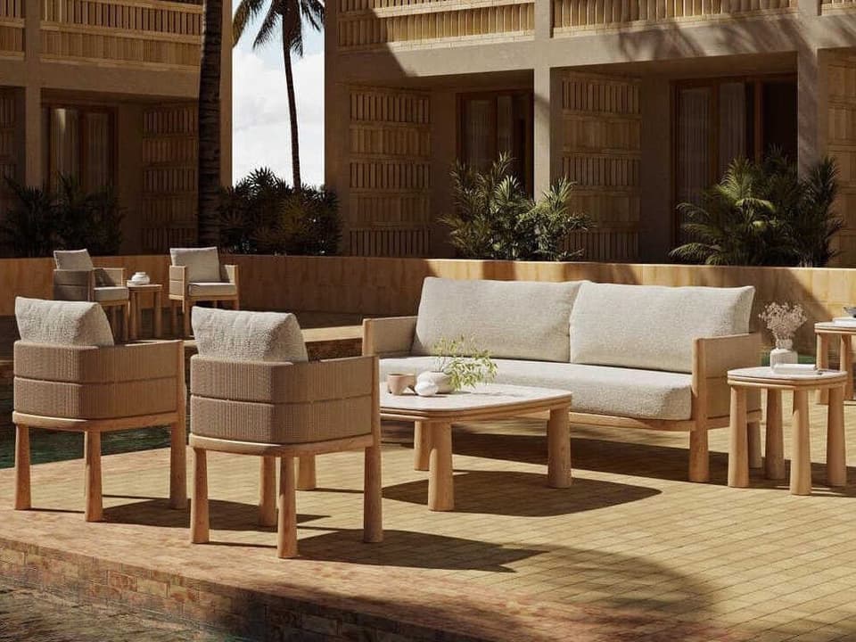 Biscayne Teak And Wicker Brown Lounge Set