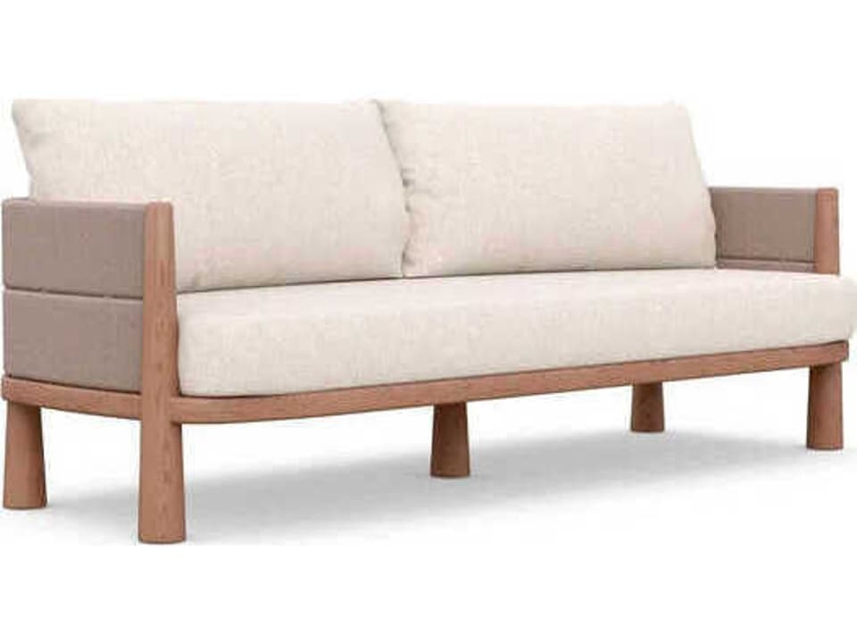 Biscayne Natural Teak Cushion Sofa with Champagne Fabric